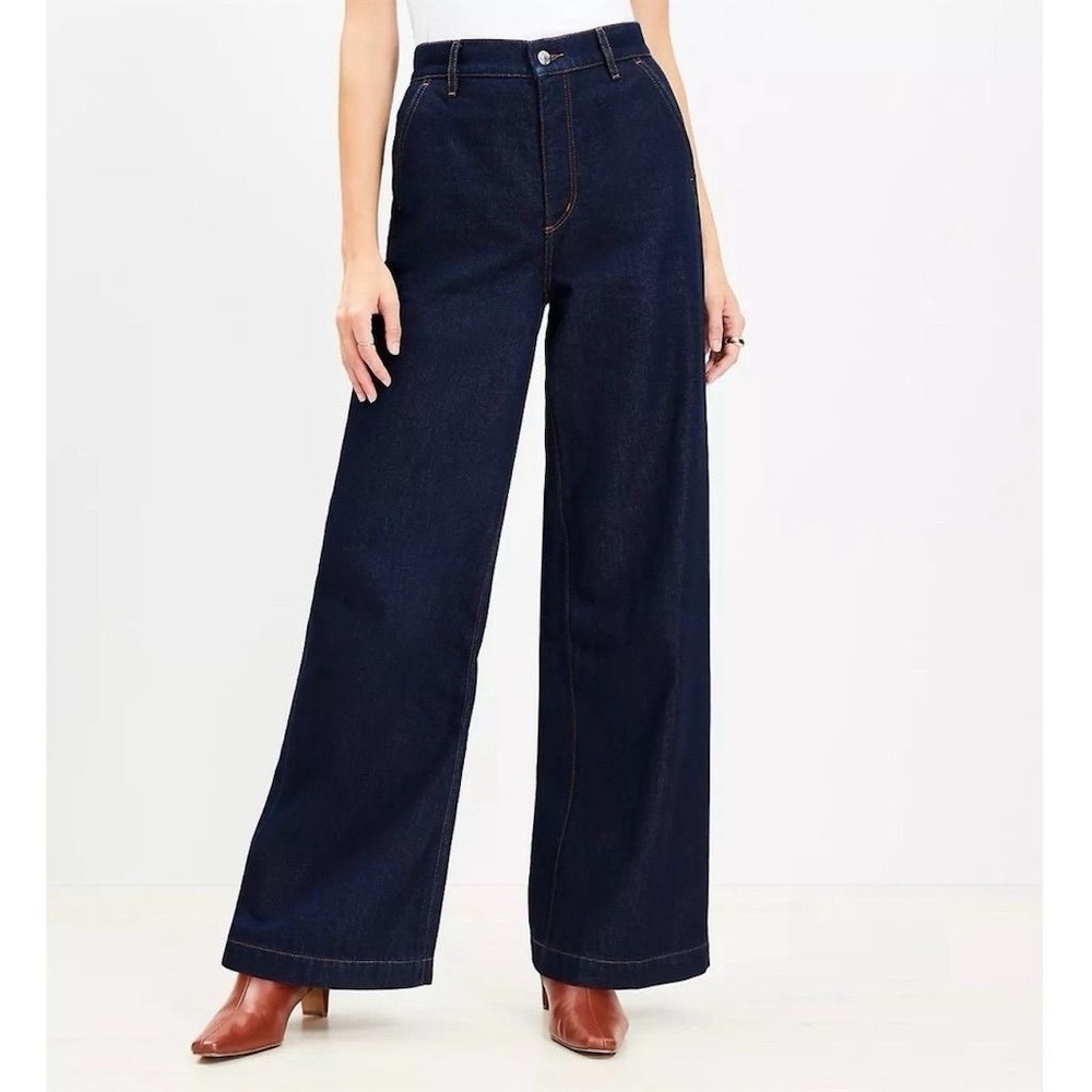 LOFT Women's Size 12 High Rise Trouser Jeans Wide Leg Dark Rinse